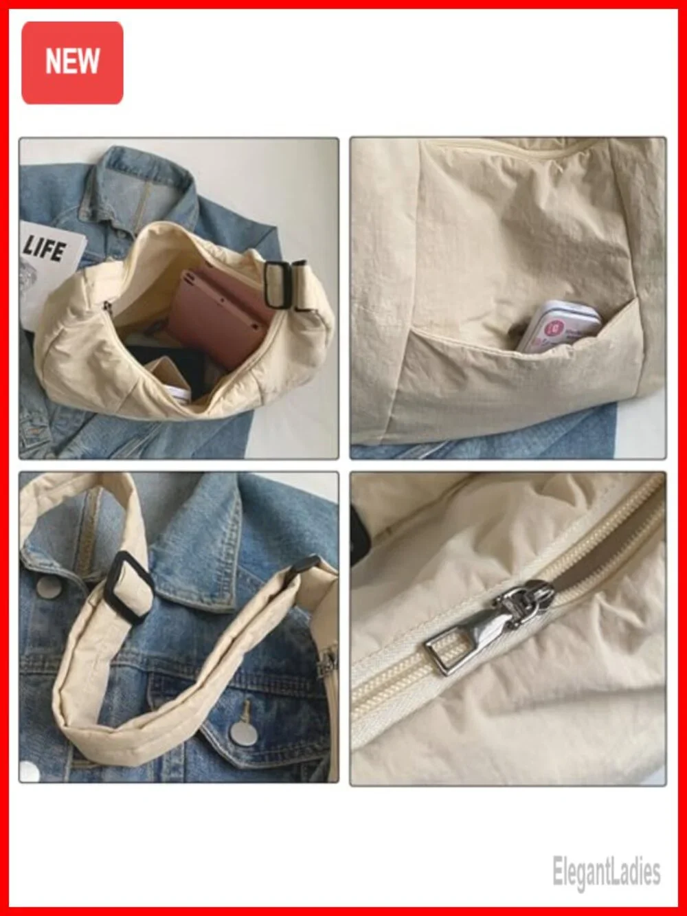 Nylon Hobo Crossbody Bag Large Weekender Tote Shoulder Purse Puffer Bag